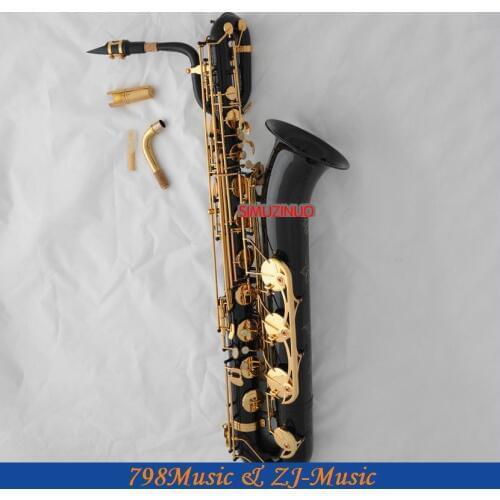 Support Professional Black and Lacquer Gold Baritone Saxophone Sax High F# W/Leather Case