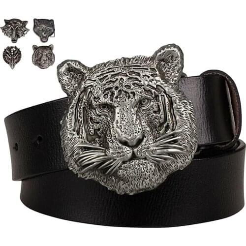 Tiger head belt lions head buckle belt wolf head eagle dragon dog jackal Exaggerated style trendy decorative belt punk rock
