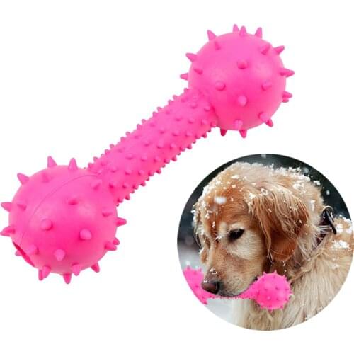 Pet Chew Toy Rubber Dumbbell Pet Dog Cat Puppy Sound Polka Dot Squeaky Toy Resistant To Bite Rubber Dumbbell Chewing Funny Toy