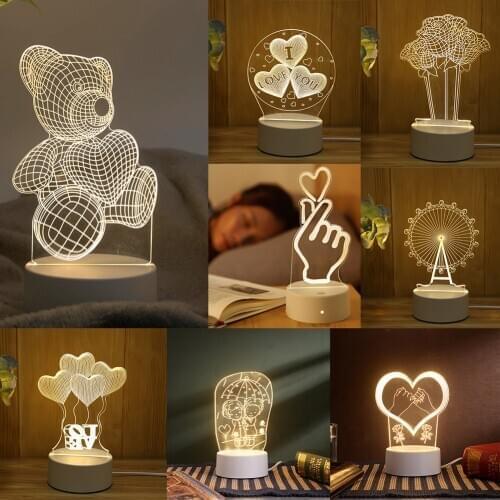 Romantic Love 3D Lamp Heart-shaped Balloon Acrylic LED Night Light Decorative Table Lamp Valentines Day Sweetheart Wifes Gift