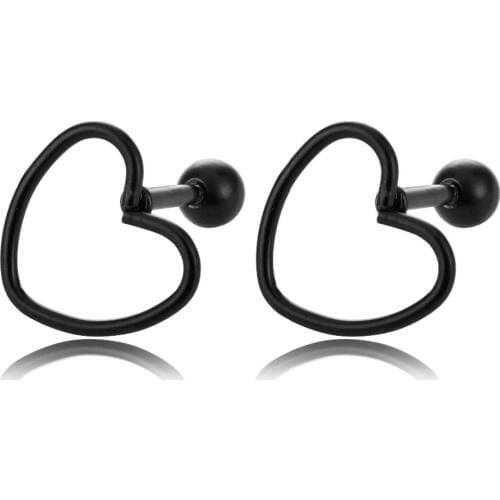New Punk Hip Hop European Black Stainless Steel Stud Earrings Tiny Minimalist Heart Screw Back Ear Stud Earrings Jewelry