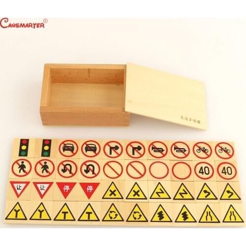Traffic Domino Boards Montessori Teaching Wooden Toys Early Education Road Sign Practice Geography Kids Toys Box