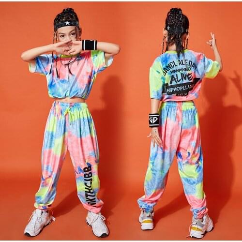Girls Dance Costume Hip Hop Dance Costume For Kids Camouflage Suit Short-Sleeved Crop Top Pants Leggings Stage Outfits XS2419
