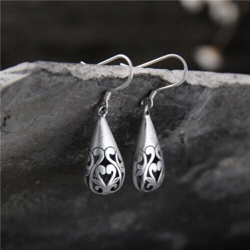 2018 New Brinco Hollow Out Water Droplets Form Dangler Personality Thai Restoring Ancient Ways Only Beautiful Earrings Allergy