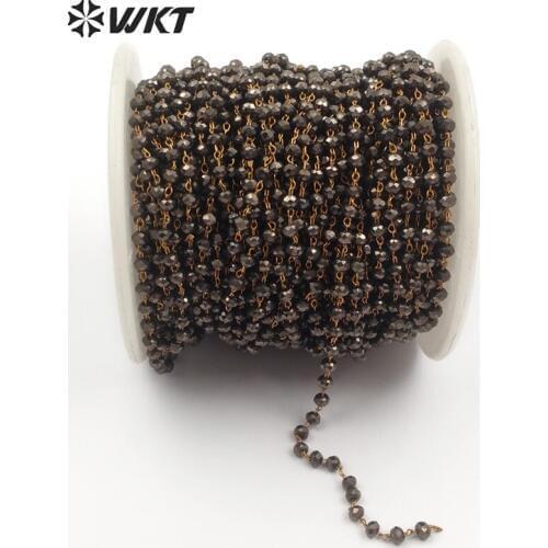 WT-RBC051 Sparking Tiny Beads Chain Light Black Faceted Beads With Gold Wire Rosary Chain Wholesale 5 Meter 2-3mm Beads Chain