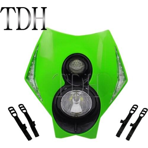 Green Motorcycle H3 12V 55W LED Vision Headlight Dual Sport Front Headlamp LED Side Turn Lights For Kawasaki KLX 110 250