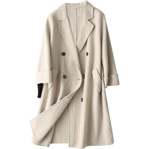 Wool women long jacket autumn double sided coat female herringbone jackets Abrigos Mujer Elegante M231