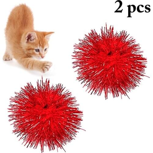 2PCS Pet Sparkle Ball Toy 5cm Anti Biting Cashmere Glitter Ball Cat Interactive Toy Dog Training Supplies Kitten Puppy Chew Toys