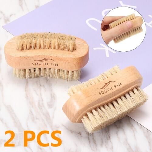 2pcs Natural Wood Finger Nail Brush Scrub Fingernail Toenail 2-way Scrubbing Brush Cleaning Feet Exfoliating Clean Toes Nails
