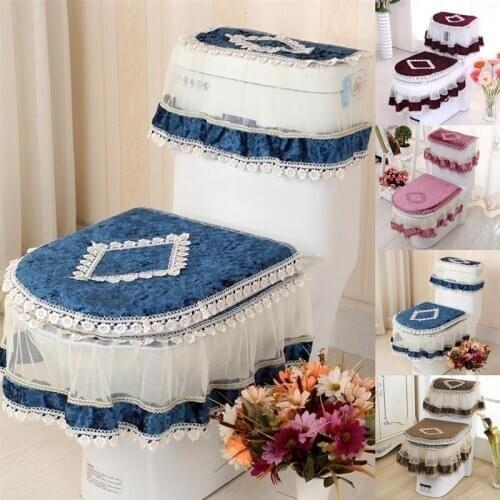 3PCS Toilet Cover Set Elegant Lace Toilet Seat Cover Toilet Tank & Lid Cover Toilet Seat Cover Rug Home Decoration