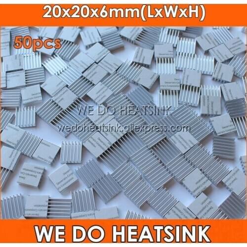 50pcs 20x20x6mm Aluminum IC LED Cooling Cooler Heatsink Heatsinks With Thermal Conductivity Adhesive Tape