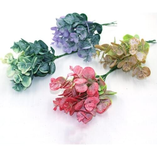 6PCS plastic eucalyptus, used for scrapbook artificial plant DIY for family wedding decoration fake plastic flower decorative ga