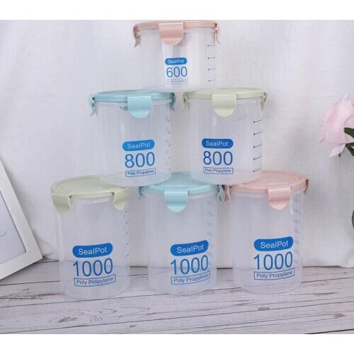 600 800 1000ml Food Preservation Grain Storage Box Sealed Cans Household Kitchen Plastic Covered Transparent Jar Storage