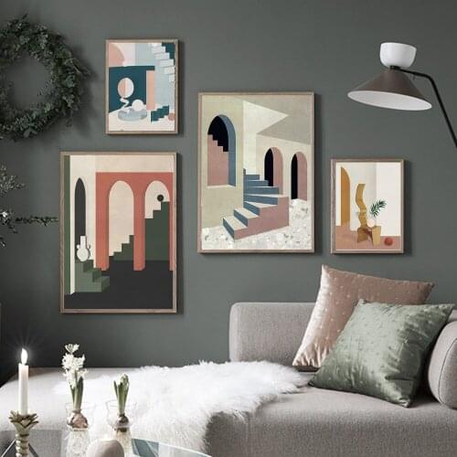 Abstract Architecture Geometric Scandinavia Wall Art Canvas Painting Posters and Prints Wall Pictures for Living Room Home Decor
