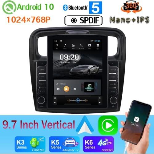 9.7" Vertical Tesla Android 10 Car Media Radio GPS PX6 4+64G For Renault Sandero Logan 2 Symbol Dacia 2012-2019 SPDIF 360 Camera