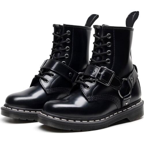 Women Ankle Boots Genuine Leather Metal Buckle Motorcycle Boots Couple Sneakers Women Shoes Men Shoes Boots Casual Outdoor Boot