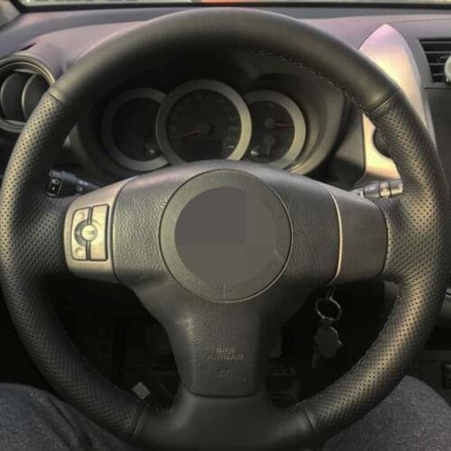 Car Steering Wheel Cover DIY Hand-Stitched Black Genuine Leather For Toyota Yaris Vios RAV4 2006 2007 2008 2009