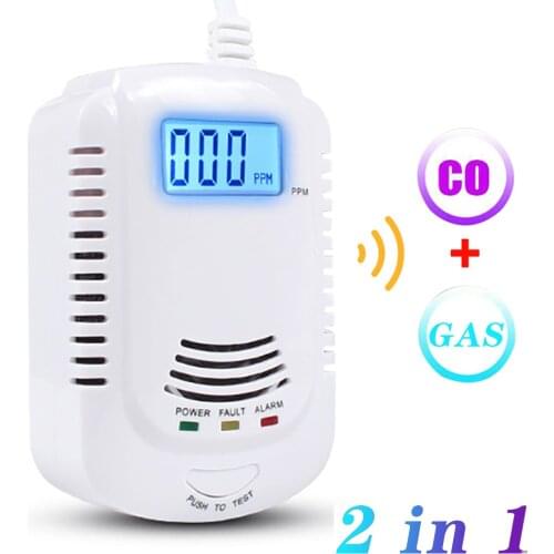 2 in 1 Natural Gas Leakage Sensor and Carbon Monoxide Detector Voice and LED display Alarm System Gas Analyzer for Home
