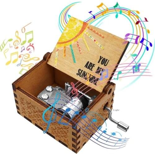 You are My Sunshine Wood Music Box for Wife/Daughter/Son Laser Engraved Vintage Wooden Hand Crank Music Box Gifts for Birthday