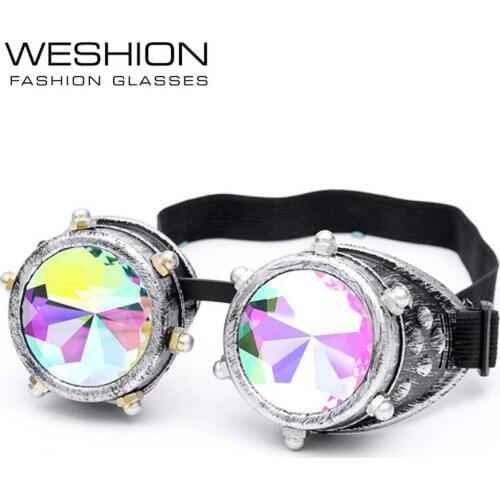 For Kaleidoscope Glasses Steampunk Sunglasses Men Women Round Colorful Rave Festival Party Cosplay Celebrity Gothic Goggles 2018