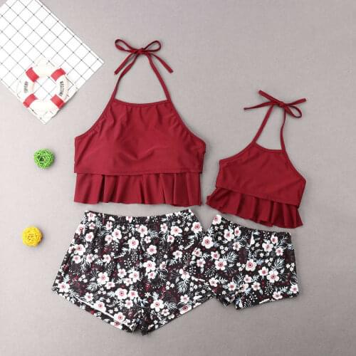 Emmababy Fashion Family Swimsuits Mother Daughter Matching Swim Costume Floral Print Swimwear Bikini Swimsuit