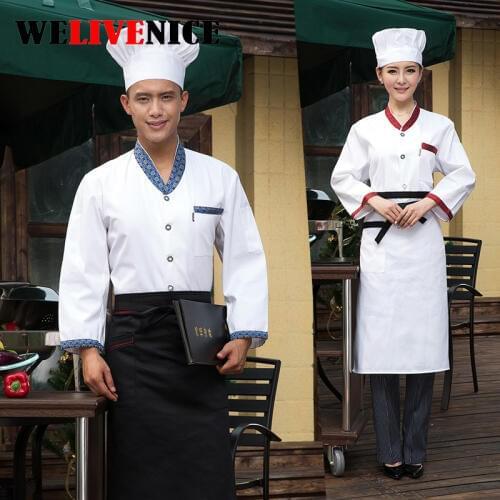 Hot Unisex long sleeve cook suit restaurant cook work wear hotel chef uniforms One-Line-breasted kitchen chef top clothes #7428