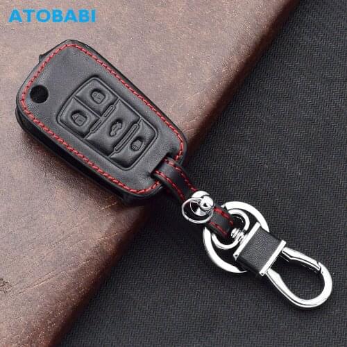 ATOBABI Leather Car Key Cases For Chevrolet Cruze Malibu Camaro Impala Equinox Sonic 2016 4 Buttons Flip Remote Protector Cover