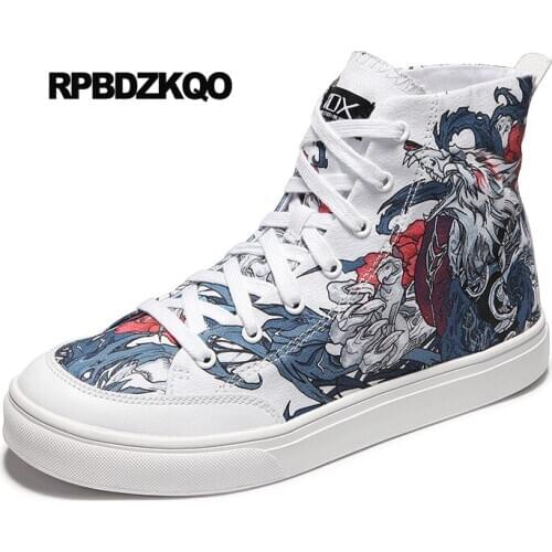 Trainers Skull Painting Big Size Skate Luxury Fashion Men Shoes Canvas High Top Flats Summer Sneakers Hip Hop Breathable Printed