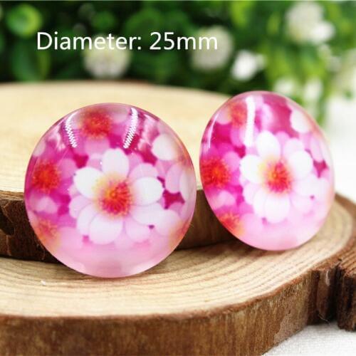 15101614 , 10pcs 25mm flowers round Glass Cabochon dome Flatback beads , DIY handmade jewelry accessories