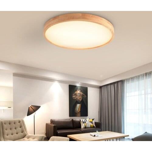 Nordic Led Round Living Room Ceiling Lamp Modern Minimalist Ultra-Thin Bedroom Study Lamp Solid Wood Dining Room Lamps