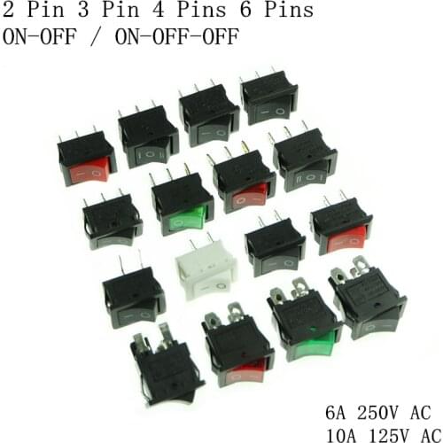 Rocker Switch KCD1 ON-OFF / ON-OFF-ON / 2Pins / 3Pins / 4Pins / 6Pins Toy Switch / Power Switch 6A 250V / 10A 125V AC