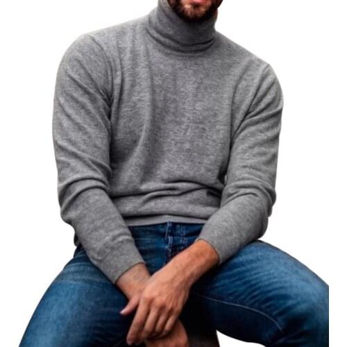 60% Dropshipping!!Men Solid Color Long Sleeve Turtle Neck Warm Knit Shirt Pullover Sweater Top