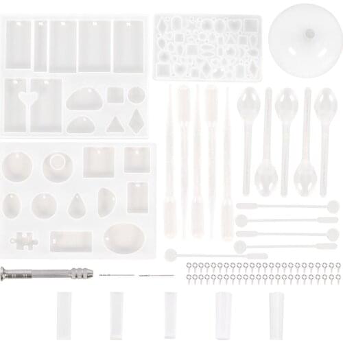 77Pcs Pendant Making Tools Set Geometric Silicone Mold Screw Eye Pins Stirrer Dropper Spoon Twist Drill Necklace Jewelry Casting