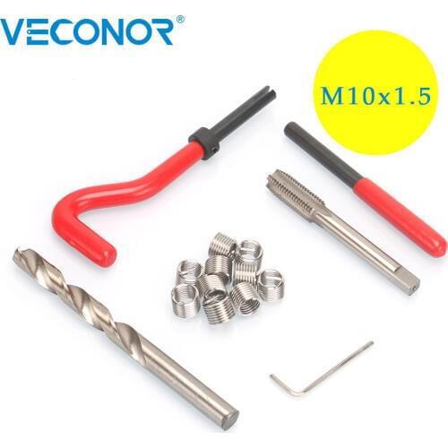 15pcs M10x1.5mm Thread Repair Tool Set Stainless Steel Wire Helical Coil Damaged Thread Insert Combination Garage Hand Tools Kit