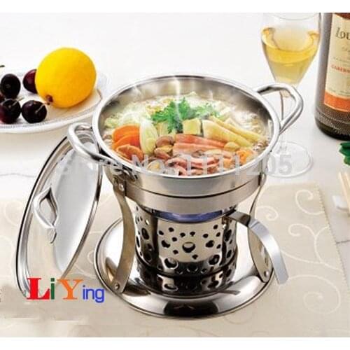 Stainless steel hotpot set Chafing Dish lid holder liquid alcohol stove heater mini 18cm cooker Buffet server Food Tray Warmer