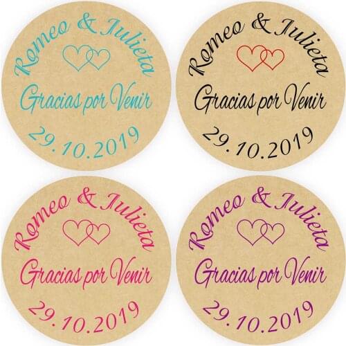 DouxArt 100 Pieces 4cm Stickers Personalized Wedding Gracias por Venir, Double Heart Kraft Marriage Baptism Communion Gift Label
