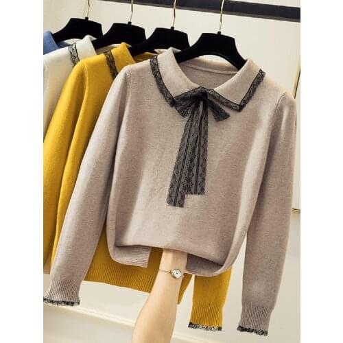 2021 Spring New Lace Neck Sweater Womens Pullover Loose Lazy Style Knitted Top