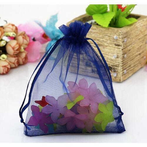 Organza Bag Wholesale 100pcs/lot 17x23cm Dark Blue Organza Tull Sheer Bolsa Gift Bag Cute Jewelry Packaging Bags & Pouches