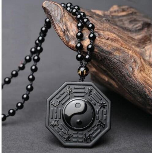 Wholesale High Quality Unique Natural Black Obsidian hand Carved Gossip Lucky Amulet Pendant Women Men jewelry charm Necklace