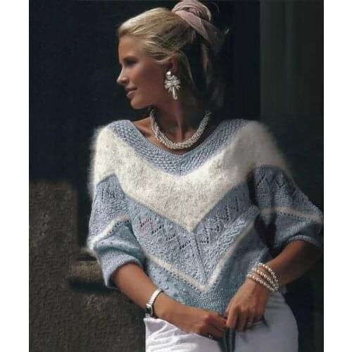 Autumn Winter Women Sweater Elegant Blue Striped Plush Sweaters 2021 Thick Oversized Sweaters Jumpers Knitted Pullovers Ladies