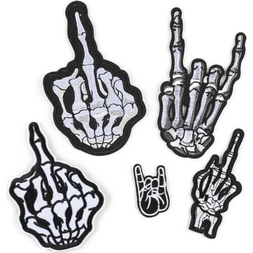 Ghost Skull Skeleton Finger Applique Heavel Metal Rock Music Symbol Punk Diy Iron on Patches for Jeans Jackets Bags