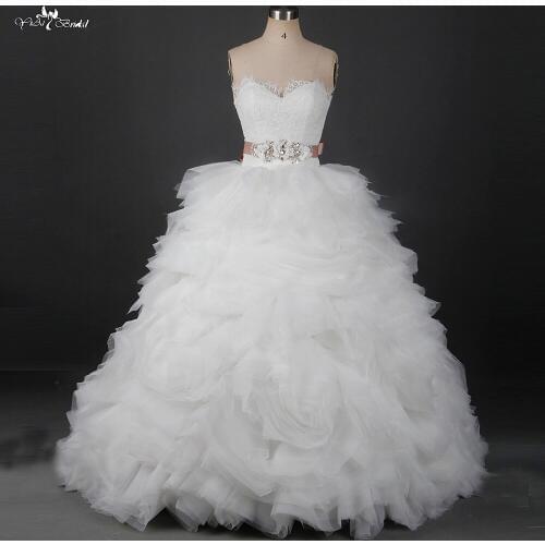 RSW913 Tulle Ruffle Skirt Vintage Lace Wedding Dress With Crystal Sash Belt Wedding Dresses
