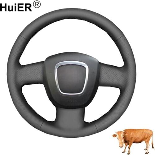 Hand Sewing Car Steering Wheel Cover Wrap Cow Leather For Audi A3 8P Sportback A4 B7 Avant A6 C6 S4 Seat Exeo 2009- 2011 2012