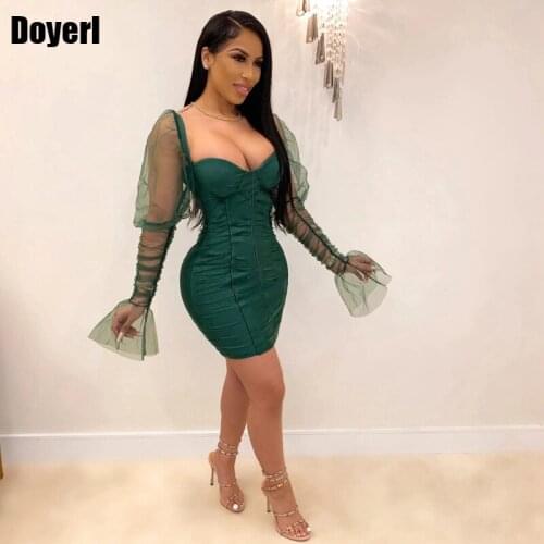 Club Party Sexy Dress Women 2020 Backless Sheer Mesh Long Sleeve Elegant Bodycon Dress Off Shoulder Mini Short Dress Vestidos