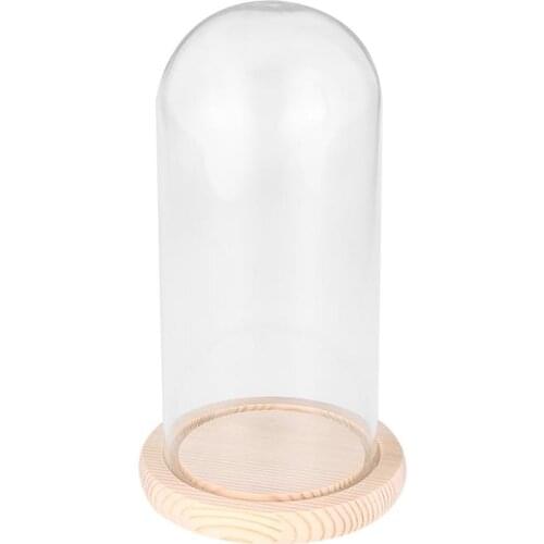 9x24cm Micro Landscape Eternal Transparent Flower Glass Cover DLY Dustproof Cover Glass Dome On Wooden Base For Valenti