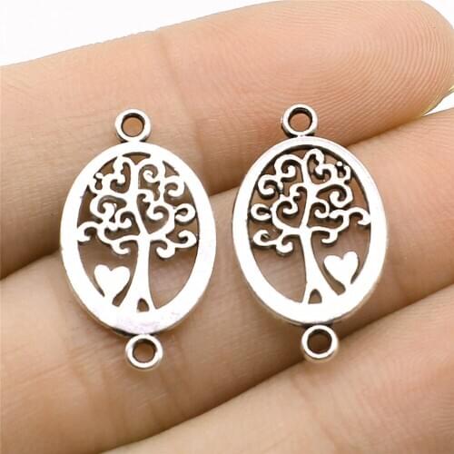 WYSIWYG 20pcs 13x23mm Antique Silver Color Oval Heart Tree Connector Charms Connector For Jewelry Making Jewelry Findings