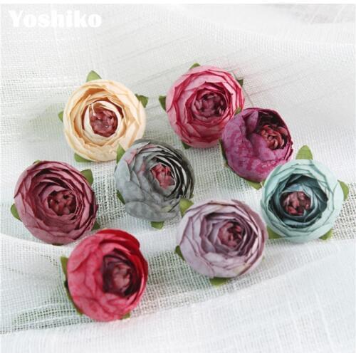 Yoshiko 10PCS/Lot Artificial Silk tea Rose Flower Head Handmade DIY Wedding Home gift Decoration Scrapbooking autumn Fake Flower