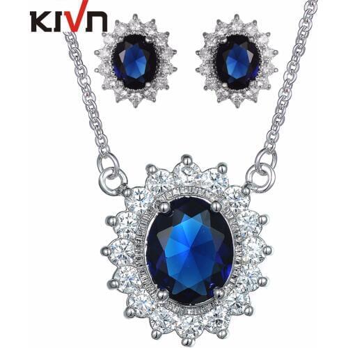 KIVN Fashion Jewelry Sets Blue CZ Cubic Zirconia Earring Necklace Bridal Wedding Jewelry Sets for Womens Girls Birthday Gifts