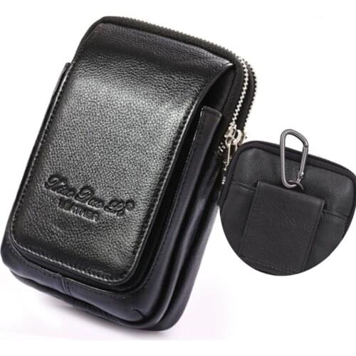 High Quality Genuine Leather Fanny Waist Pack Purse Money Men Natural Skin Casual Belt Bum Pouch Cell/Mobile Phone Case Hook Bag