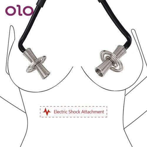 OLO Electric Shock Nipple Clip Breast Massager Clitoris Clip Steel Wire Spiral Attachment Sex Toys For Women
